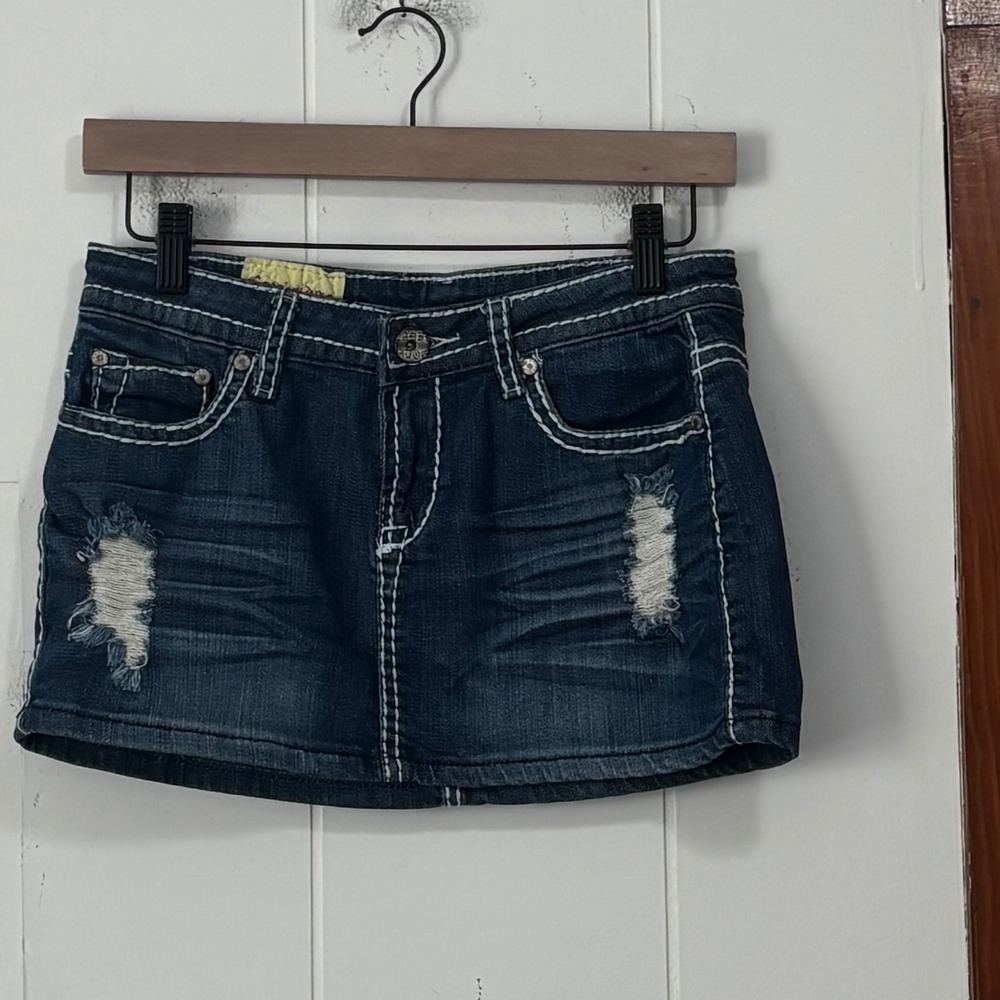 Y2K Cambridge Jeans Womens Dark Wash Low Rise Denim Mini Skirt Size 28
